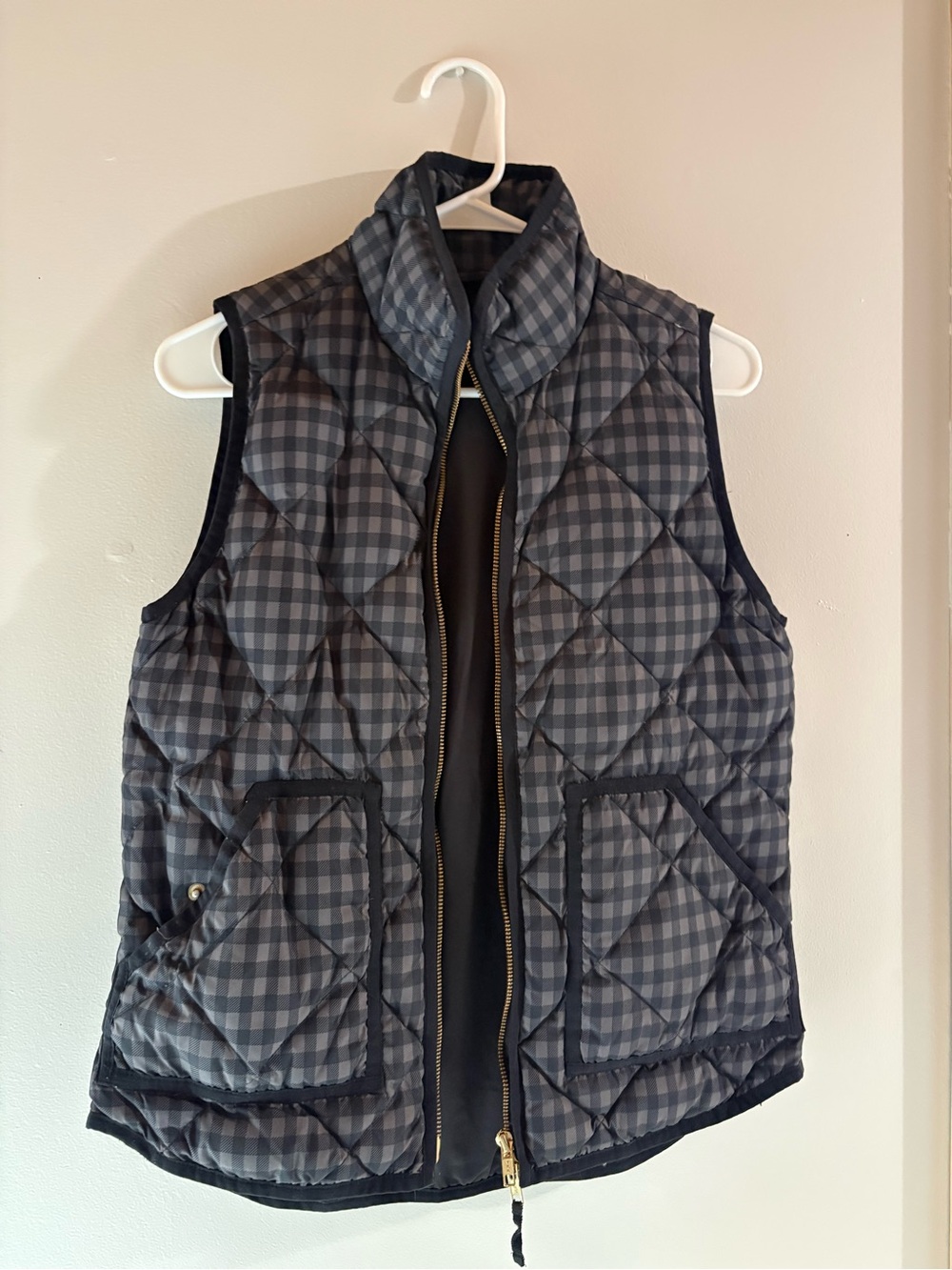 Quilted Gingham Puffer Vest in Charcoal and Black
